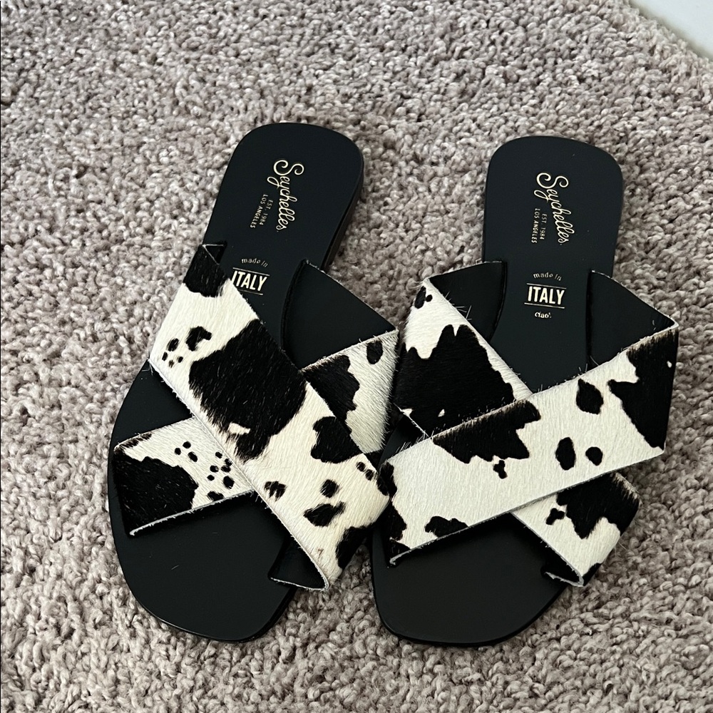 Seychelles Real Fur Cow Print Sandals
